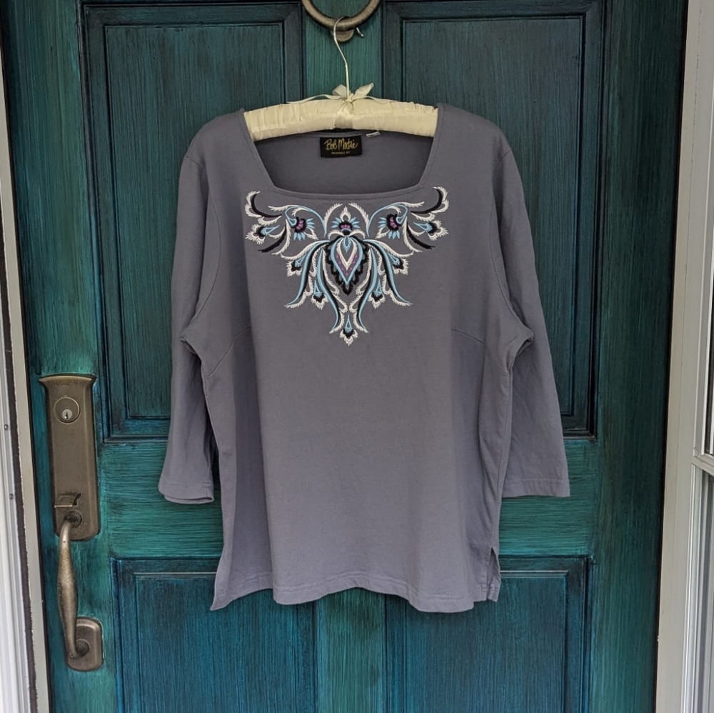 🔴 CLEARANCE   Bob Mackie VTG Embroidered Paisley Floral Filigree Blouse Shirt